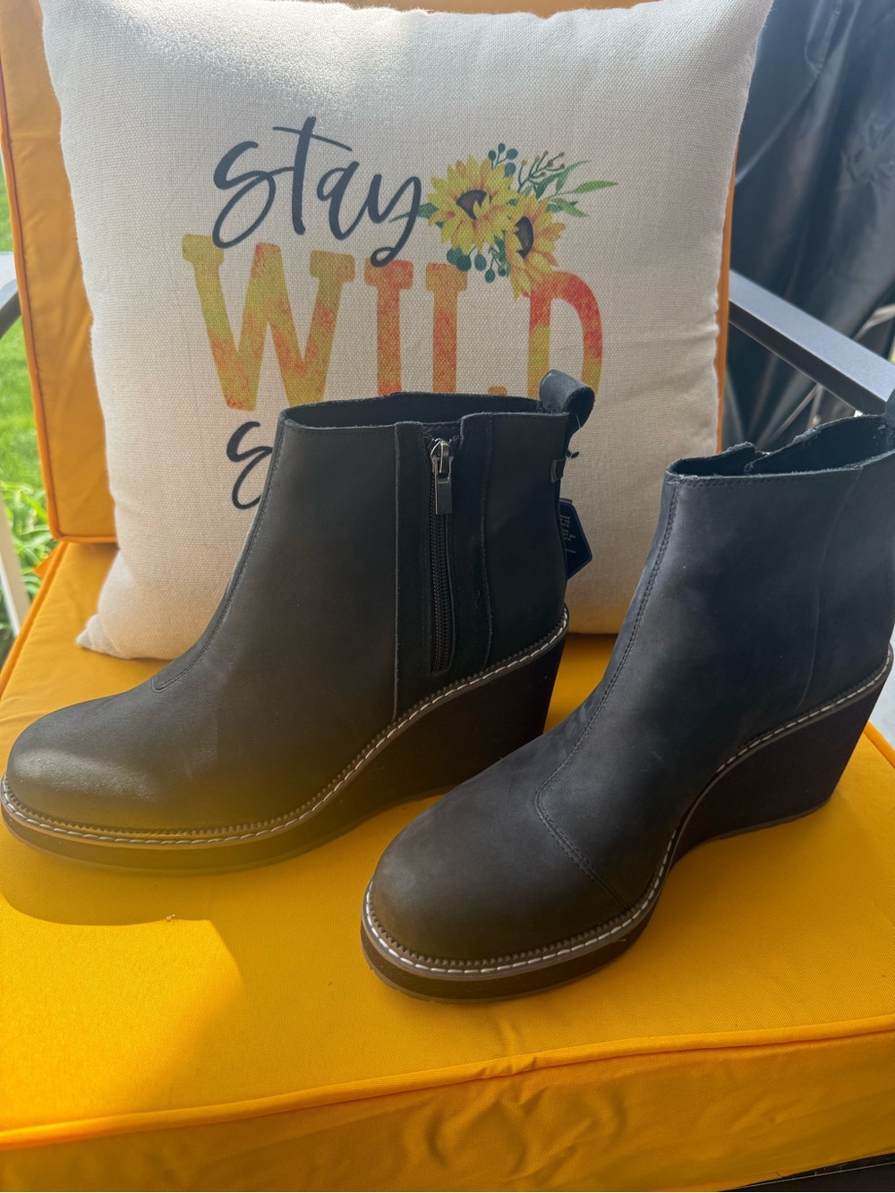 TOMS Black Wedge Ankle Booties with Side Zip